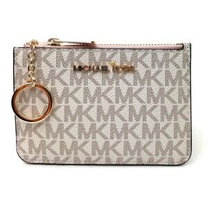 MICHAEL KORS Key Ring Top Zip Coin Pouch ID Card Holder Wallet Vanilla Pink NWT